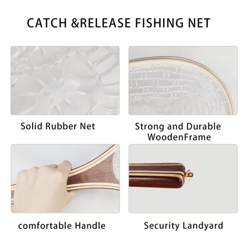 Aventik Fly Fishing Landing Net for Trout Soft Rubber Ghost Mesh Catch and Release Wooden Frame Lightweight and Tangle-Free - style: Long Head