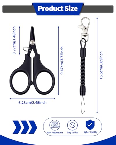 3 PCS Fishing Scissors, Stainless Steel Fishing Line Cutter &braided Line Cutter, Cutters with Titanium Coating-Fishing with Hook and Retractable Coil Lanyards Fishing Accessories (Black) - color: Black