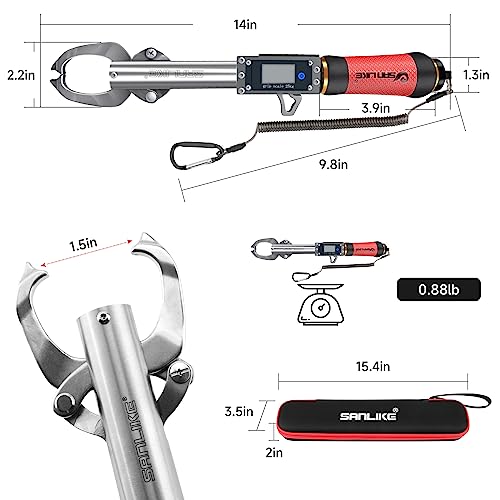 SANLIKE 55LB Digital Fish Gripper Stainless Steel Waterproof Fishing Scale | One-button control, sealed waterproof structure, dual unit switch, no fish injury design for saltwater freshwater angling