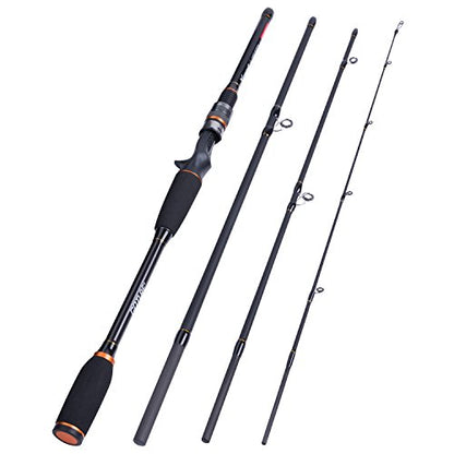 Goture 4-Piece Travel Carbon Fishing Rod M/MH Action 6.6-12ft Multi-Colors | Goture multi-spec travel fishing rods adopt upgraded high-grade carbon fiber blank with premium Fuji line guides - color: Black, size: Casting/6'6"-Fast/Medium-Heavy