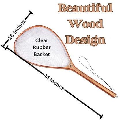 Wooden Trout Net with Clear Rubber Basket, 40 Inch Landing Net for Fly Fishing, Fish Safe Rubber Mesh Netting, Long Handle for Stream River Pond, Fly Fishing Gear by Creative Angler