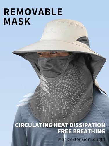 Fishing Hat, Men's Sun Hat, Anti-UV Sun Protection Wide Brim Fisherman Hat with Neck & Face Flap Cover, XL - color: Khaki, size: X-Large-XX-Large