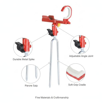 Fishing Rod Holder with Ground Spike, Foldable Metal Stake for Riverbank and Seaside Angling (1 PC) - color: Red