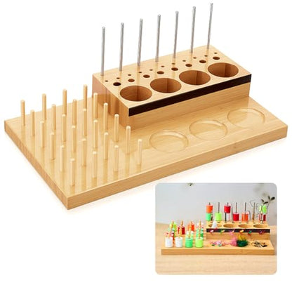 Yalikop Wooden Fly Tying Fishing Kit Organizer with Soft Magnets & Thread Spool Stand, Fly Tying Tool Caddy Desktop Storage Rack, Fishing Materials Tray Station(Simple,15 x 8.5 x 2.24 Inch)