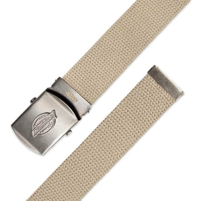 Dickies mens Fabric Web Plaque Logo Buckle Belt - Fits Up to Size 42" Waist - color: Tan, size: One Size - Cut to Fit