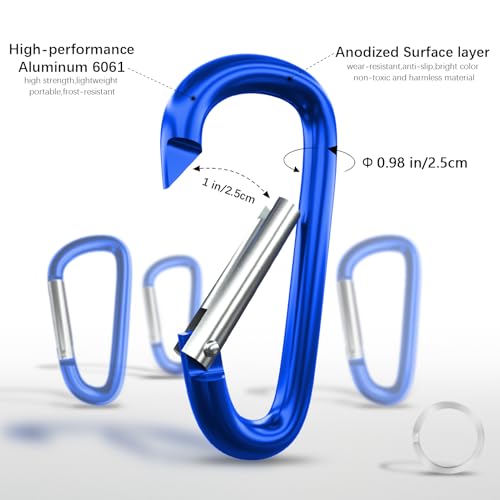 sprookber 4" & 5" Extra Large Aluminum Carabiner D Ring, Caribeener Clips, Spring Snap Hook for Keychain Clip, Set of 4 - color: blue-4", size: 4 inch