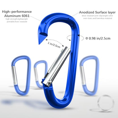 sprookber 4" & 5" Extra Large Aluminum Carabiner D Ring, Caribeener Clips, Spring Snap Hook for Keychain Clip, Set of 4 - color: blue-4", size: 4 inch