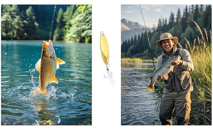 Fishing Spoons Fishing Lures Hard Metal Spinner Baits Reflective Casting Spoon Treble Hooks Jigs for Freshwater Saltwater，5 PCS with Box - color: Golden, size: 3/8oz