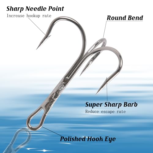 Fishing Treble Hooks, Freshwater Saltwater Triple Fishing Hooks for Snagging Trout Walleye Catfish Lures Baits Replacment, Extra Strong Sharp, Silver, 20/50pcs - size: 6/0-20pcs