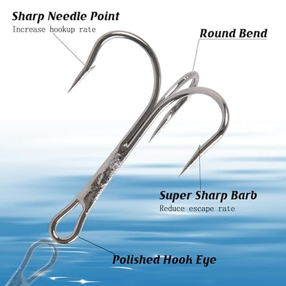Fishing Treble Hooks, Freshwater Saltwater Triple Fishing Hooks for Snagging Trout Walleye Catfish Lures Baits Replacment, Extra Strong Sharp, Silver, 20/50pcs - size: 6/0-20pcs