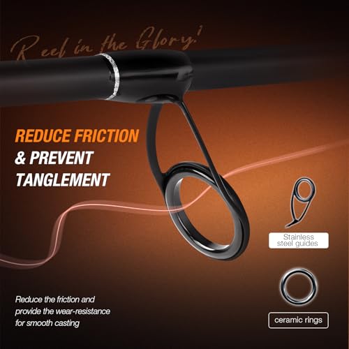Ghosthorn Fishing Rod and Reel Combo Spinning Combo with EVA Handle, 2-piece Fishing Rod with Fishing Pole Sleeve, Stainless Steel Guides and Ceramic Rings for Men Women