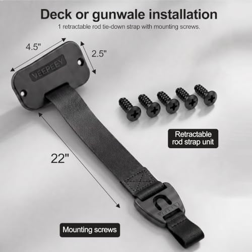 Retractable Rod Straps for Fishing Rods, Gunwale/Deck Mount Self-Retracting Tie-Down Straps, F14200 Rod Saver Strap Fishing Rod Holder, Fishing Pole Holders for Boat Deck, Black - color: 2 PACK