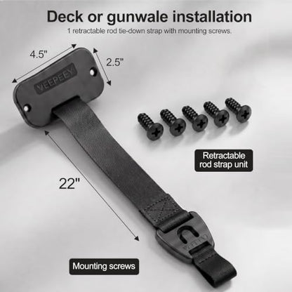 Retractable Rod Straps for Fishing Rods, Gunwale/Deck Mount Self-Retracting Tie-Down Straps, F14200 Rod Saver Strap Fishing Rod Holder, Fishing Pole Holders for Boat Deck, Black - color: 2 PACK
