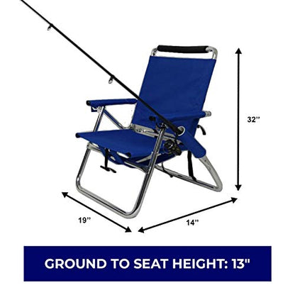 Backpack Fishing Chair - Portable Folding Ultra Light Chair with Padded Carrying Straps & Padded Lumbar Support Bar - All Aluminum Fishing Chair with Cup & Rod Holder
