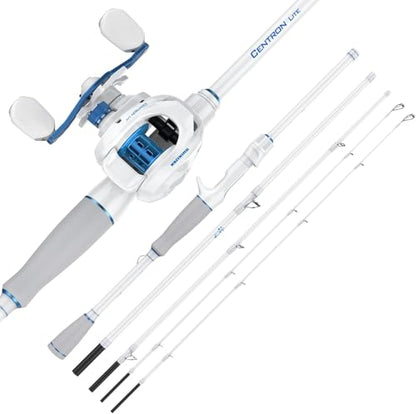 KastKing Centron Lite Travel Fishing Rod and Reel Combo, Cast-6'6" M- Left Handed (4pcs+ Extra Tip)