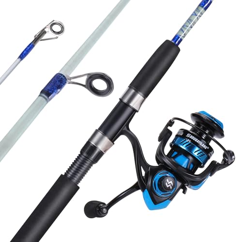 Sougayilang Catfish Fishing Rod and Reel Combo, 2-Piece Spinning Combo, Durable Graphite & Glass Blanks Fishing Pole for Crappie - color: Blue-Fast-MH, size: 6.9ft and 3000 reel
