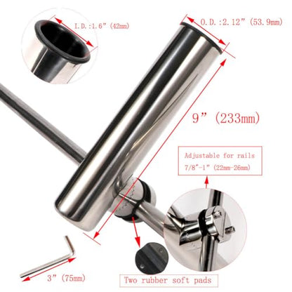 2PCS Fishing Rod Holder Clamp-On Mounting Stainless Steel for Rails 7/8" to 1"