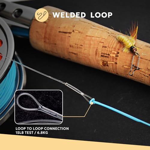 SF Pre-Tied Loop Fly Fishing Tapered Leader Nylon Clear Trout Freshwater Saltwater Bonefish Permit Bass Salmon Steelhead 7.5FT 9FT 10FT 12FT 15FT 0X 1X 2X 3X 4X 5X 6X 7X - size: 7.5FT-5X, style: Freshwater Weled Loop 6-pack