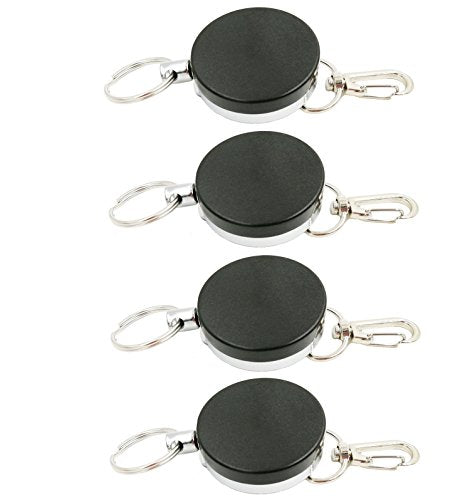 Drchoer Fly Fishing Zinger Retractors: 4pcs Metal Retractable Key Badge Holder with Belt Clip and Steel Cord - Extendable Keychain Reel for Nippers Fly Fishing Equipment