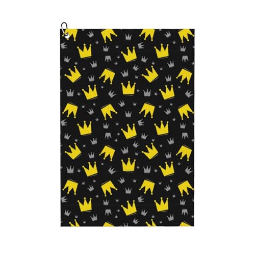 Supdreamc Premium 24x16 Inch Golf Towel with Carabiner Clip, Gold Crowns On Black, Super Absorbent & Quick Dry Microfiber for Club Cleaning & Wiping Sweat on Course - color: Style (101)