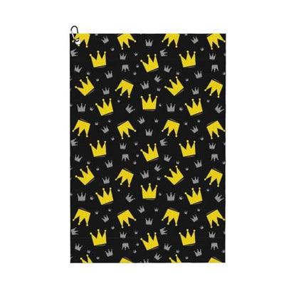 Supdreamc Premium 24x16 Inch Golf Towel with Carabiner Clip, Gold Crowns On Black, Super Absorbent & Quick Dry Microfiber for Club Cleaning & Wiping Sweat on Course - color: Style (101)