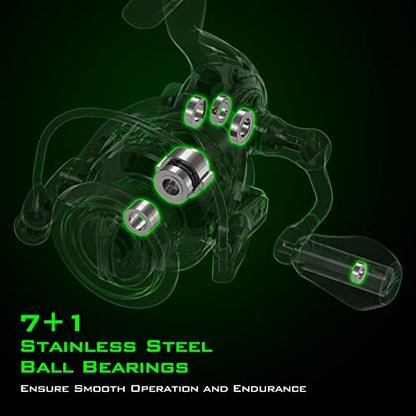 KastKing Zephyr Spinning Reels – 7+1/6+1 BB – Carbon Fiber Drag – Stainless Steel Shaft – Aluminum & CNC Spool – Black/Green/Orange – Sizes 500/1000 SFS – ICE Fishing Ready Reels! - color: Standard-Green, size: 2000