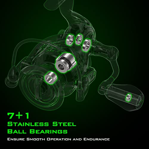 KastKing Zephyr Spinning Reels – 7+1/6+1 BB – Carbon Fiber Drag – Stainless Steel Shaft – Aluminum & CNC Spool – Black/Green/Orange – Sizes 500/1000 SFS – ICE Fishing Ready Reels! - color: Standard-Green, size: 2000