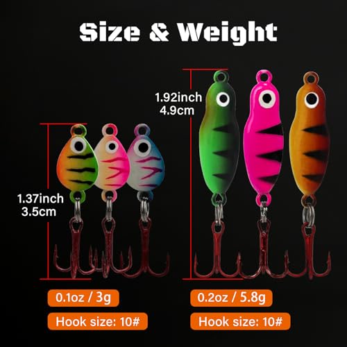 Ice Fishing Jigs Luminous Ice Fishing Lures Glowing Jig Gear Winter Fishing Jigging for Crappie Pike Panfish Walleye Perch Bluegill 6pcs/20pcs - color: A-6PCS