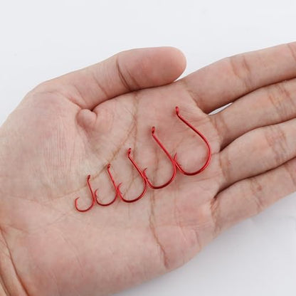 Dr.Fish 100 Pack Octopus Circle Hooks, Saltwater & Freshwater Fishing Hooks, #8-#10/0, Offset, Catfish, Tuna, Striper, Snapper, Bass Fishing - color: Red, size: #3/0-100 Pack