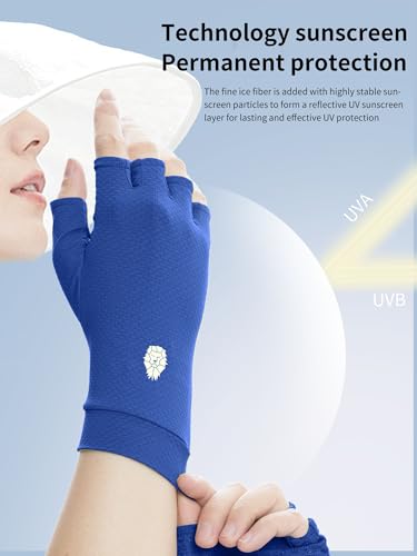 Men's Women's SPF Fingerless Gloves Mittens Sun Protection Unisex Driving Gloves UPF 50+ With Silicone Gel - color: Blue, size: X-Small