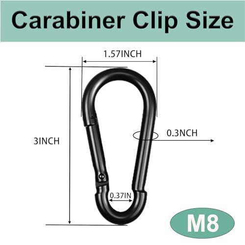 Black Carabiner, Heavy Duty Galvanized Steel Spring Snap Hook Carabiner Clips with 550LBS Holding Capacity, Ideal for Outdoor, Hammock, Swing and Travel (15PCS M8 3Inch) - size: 15PCS-M8, style: Black