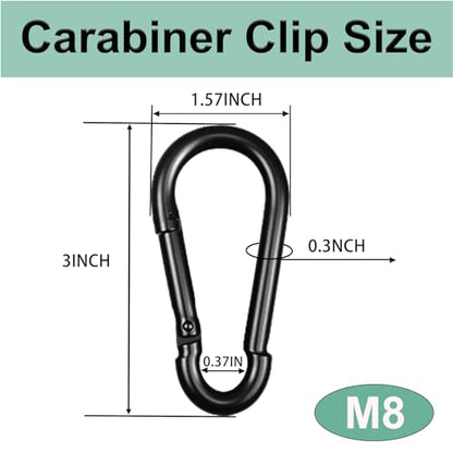 Black Carabiner, Heavy Duty Galvanized Steel Spring Snap Hook Carabiner Clips with 550LBS Holding Capacity, Ideal for Outdoor, Hammock, Swing and Travel (10PCS M8 3Inch) - size: 10PCS-M8, style: Black