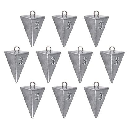 Alwonder Pyramid Sinkers Lead Fishing Weights for Surf Pompano Catfishing | Pyramid Weights 1oz-2LB Saltwater Freshwater Fishing Sinkers No-Roll Triangle Inshore Ocean Beach Casting Bottom Pier Fishing - size: 3oz-10 Pack