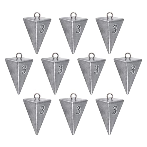 Alwonder Pyramid Sinkers Lead Fishing Weights for Surf Pompano Catfishing | Pyramid Weights 1oz-2LB Saltwater Freshwater Fishing Sinkers No-Roll Triangle Inshore Ocean Beach Casting Bottom Pier Fishing - size: 3oz-10 Pack