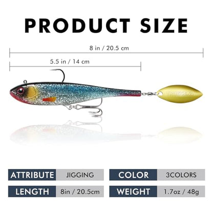 TRUSCEND Shadtale Easy Catch Soft Fishing Lures with BKK Hooks - Trembly Sinking and Vibrating Swim for More Bites, Pre-Rigged Swimbaits for Bass, Trout, Crappie, Walleye, Freshwater Saltwater Fishing - color: E1-8"-1.7oz