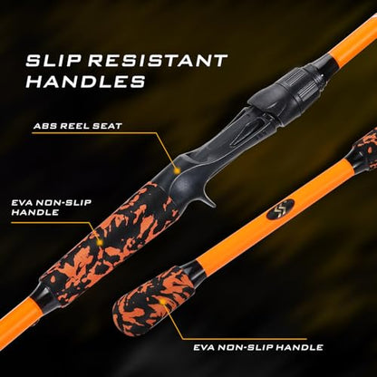Sougayilang Baitcaster Combo – IM7 Graphite M/MH 2-Piece Travel Rod, 6.3:1 High-Speed Reel,18LB Drag for Bass, Catfish, Trout, Panfish - size: Orange-Left handle-7'00''-Medium Heavy
