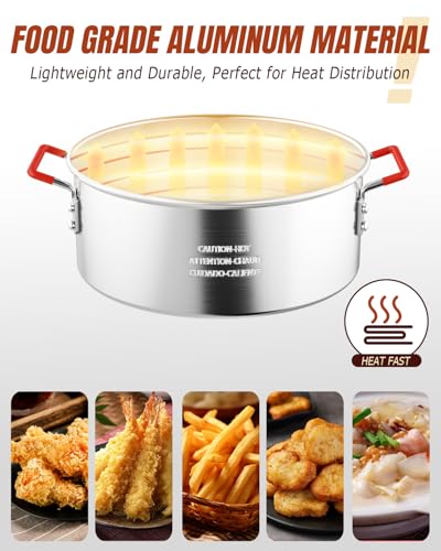 10QT Fish Fryer Pot with Basket, Lid & Tongs, Alumuinum Frying Pot | Deep Fryer Pot with Thermometer, For Fish, Chicken Wings & French Fries, Open Flame Only
