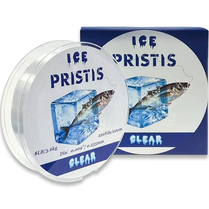 Pristis Fluorocarbon Coated Ice Fishing Line, 220 Yds Clear Abrasion Resistant Copolymer High Strength Nylon Line with Spool, Superior No Freezing Low Memory Premium Quality for Saltwater Freshwater - size: 8 LB (220 yards)