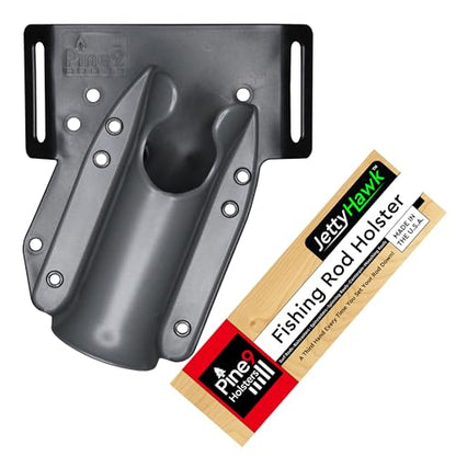 JettyHawk Fishing Rod Hip Holster, Hands-Free Quick-Draw Holder, Fits 1.5-2" Pole, for Spinning, Baitcaster, Centerpin & Surf Rods, Wading & MOLLE Belts - color: Grey