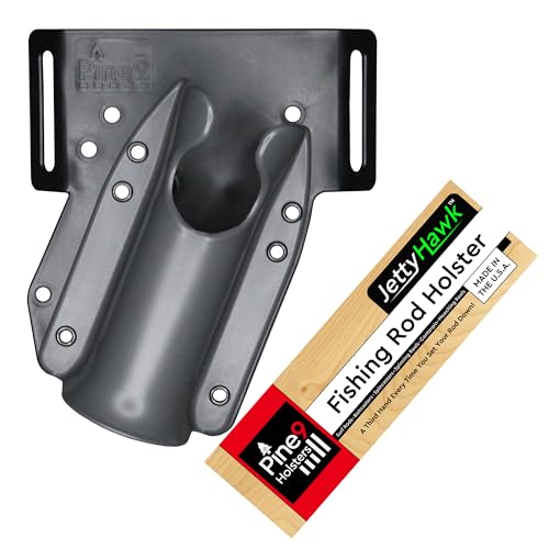 JettyHawk Fishing Rod Hip Holster, Hands-Free Quick-Draw Holder, Fits 1.5-2" Pole, for Spinning, Baitcaster, Centerpin & Surf Rods, Wading & MOLLE Belts - color: Grey