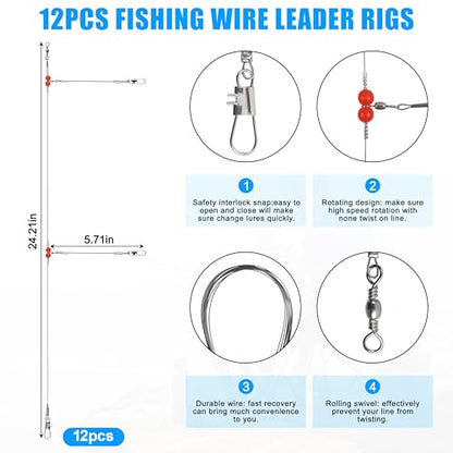 Saltwater Surf Fishing Tackle Kit - Saltwater Surf Fishing Rigs Bottom Rigs Include Fishing Leader Rigs Pyramid Sinkers Bass Casting Sinker Circle Hooks for Striped Bass Red Drum Flounder - color: Silver