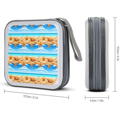 Hard Plastic DVD CD Wallet Holder Organizer Turquoise Ocean Sea Beach Gold Sand Sunshine Starfish Conch Seashell 40 Capacity CD/DVD Case Holders Storage Binder - color: color779