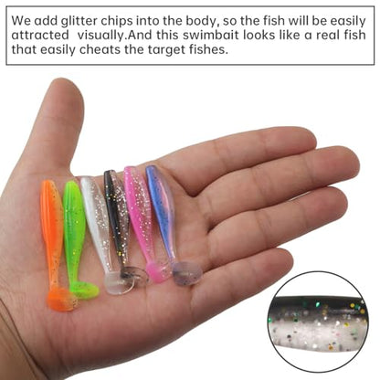 MAFIMOEA 50 Pcs Soft Fishing Lures Plastic Paddle Tail Swim Baits Kit for Bass Trout Walleye Crappie 5 Mixed Colors Fishing Soft Plastic Lure Kit 5.5CM - color: Blue