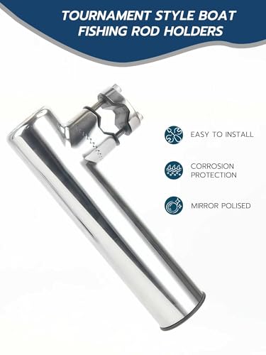 2-Pack Stainless Steel Fishing Rod Holders | 32-Angle Adjustable Clamp-On Rail Mount | Fits 7/8"-1" Rails for Boat, Yacht, RV & Truck | Marine-Grade Anti-Corrosion with Rubber Protector
