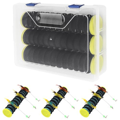 Conskyee 3 PCS Fishing Line Spool Storage Organizer - 12 Slots Each, Tangle-Free Line Winder with Storage Box, Length 20 cm for Fishing Lines, Hooks & Small Gear