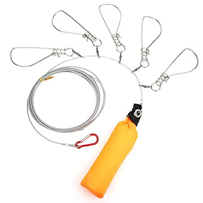HERCHR Fishing Stringer, Stainless Steel Fish Stringer Lock Cable Accessory with 5 Locking Movable Buckle Snaps for Sea Ice Kayak Fishing