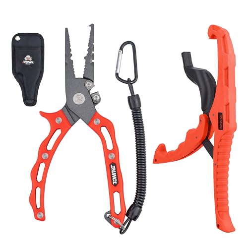 RUNCL Fishing Plier & Fish Lip Gripper Kit, Multi-Function Fishing Tools for Men, Premium Saltwater & Freshwater Fishing Gear, Ultimate Fishing Remover Extractor, Ideal Fishing Gifts for Men - style: 8" Orange Plier Gripper Kit