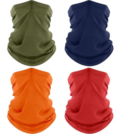 ROXUN Neck Gaiter, 4 Pack Summer Cooling Breathable Face Mask for Outdoors | Stretch Moisture Wicking, UPF 50, Wind Dust UV Protection, 95% Polyester 5% Spandex, Quick Dry & Washable - color: Army Green+navy+orange+red