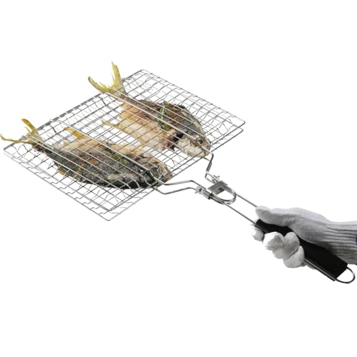 Shallow Grill Basket Fish Grill Basket, Fish Grilling Basket BBQ Fish Grill Baskets for Outdoor Grill,Grill Basket with Removable Handle. Perfect for Grilling Fish Fillets