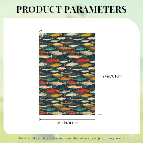 Multicolor Hand-Painted Fish Print Golf Towel, Microfiber Golf Towels for Bags with Carabiner Clip 16 x 24 inches, Men Womens Golfs Accessories